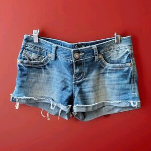 Amethyst Jean Shorts Size 3 Women Juniors Denim Stretch Vtg Medium Blue Distress